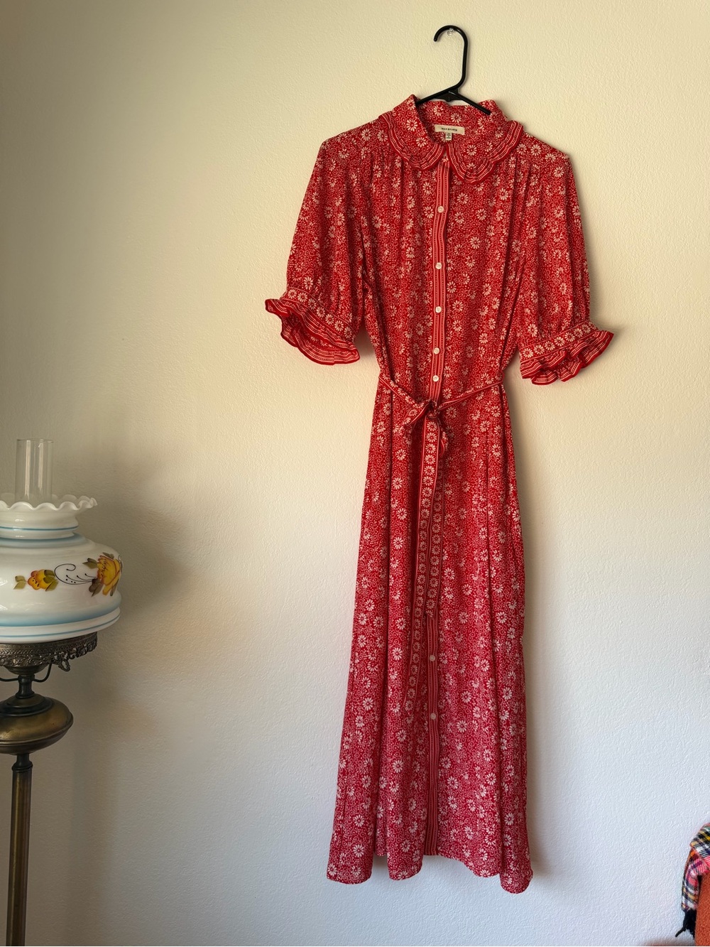 Max Studio Red Floral Button-Front Dress with Tie Waist